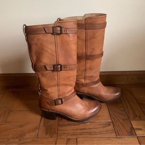 Frye Carmen 3 Strap Saddle Whisky Brown Leather Western Equestrian Cowboy Boots